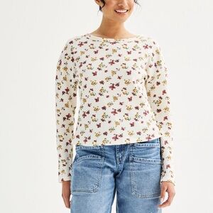 Ivory Scattered Ditsy Print Long Sleeve Thermal Top, Size X-Large (Juniors)